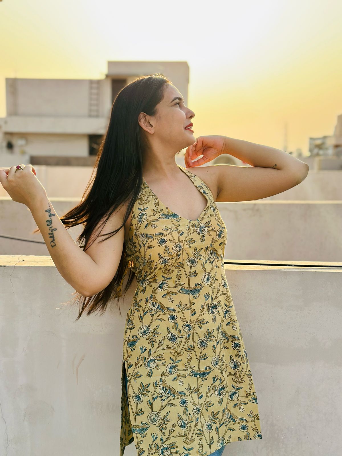 Mustard Halter Neck Kurti