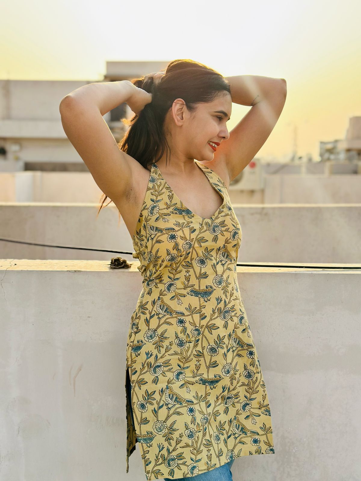 Mustard Halter Neck Kurti