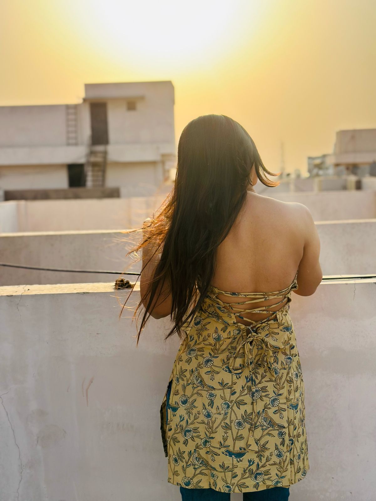 Mustard Halter Neck Kurti