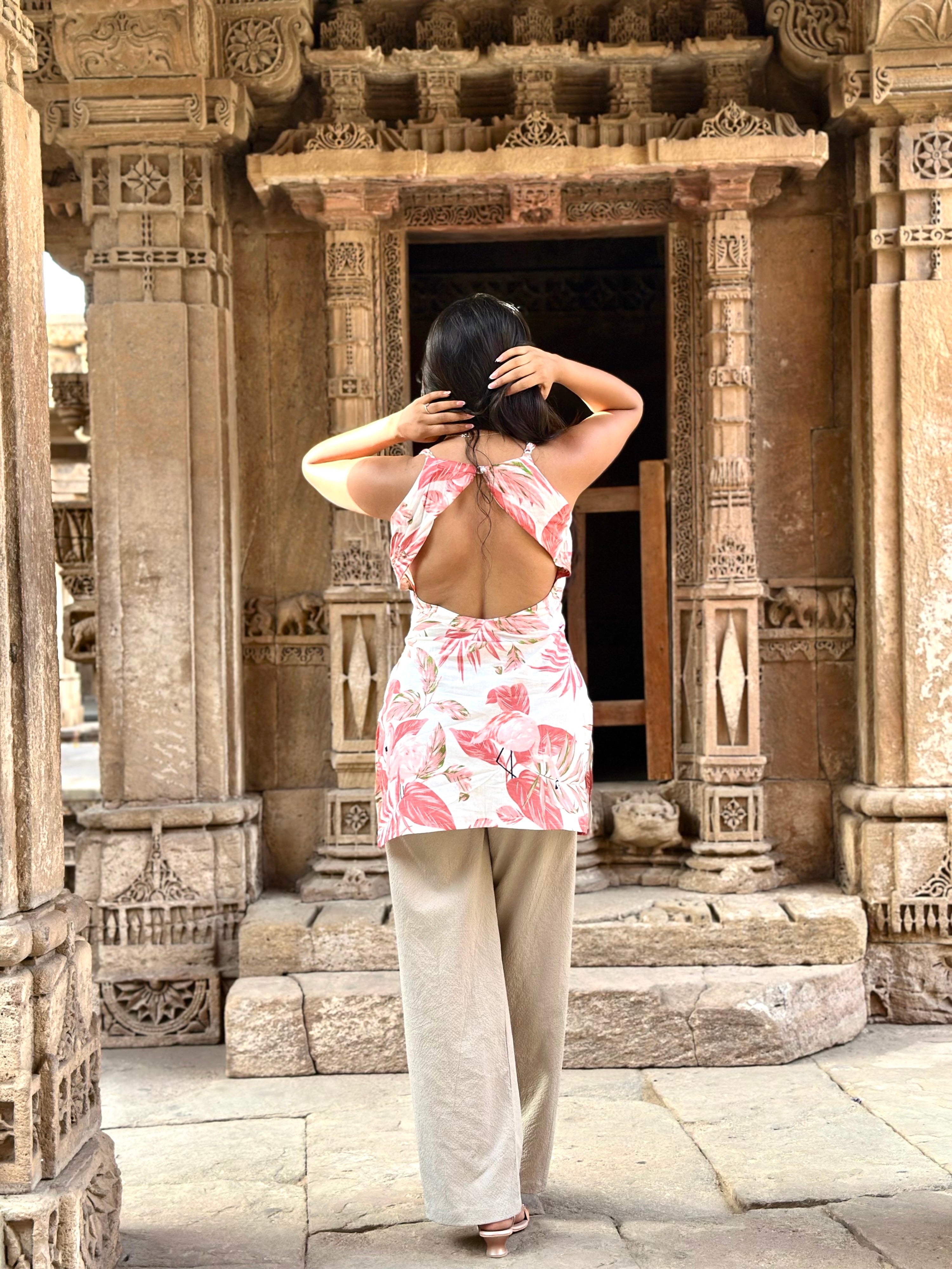 Pink Flora Flar Backless Kurti