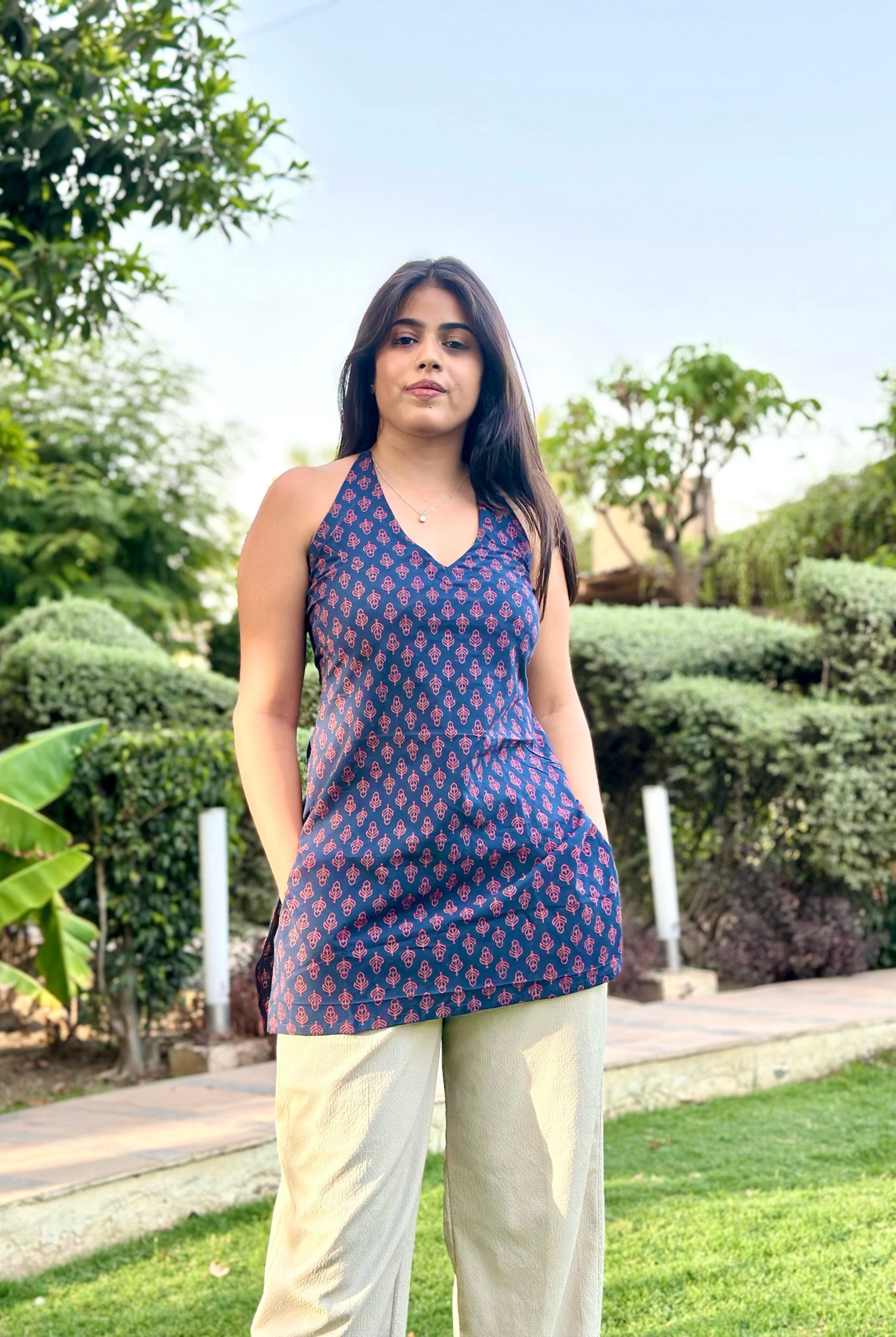 Blue Halter Neck Kurti