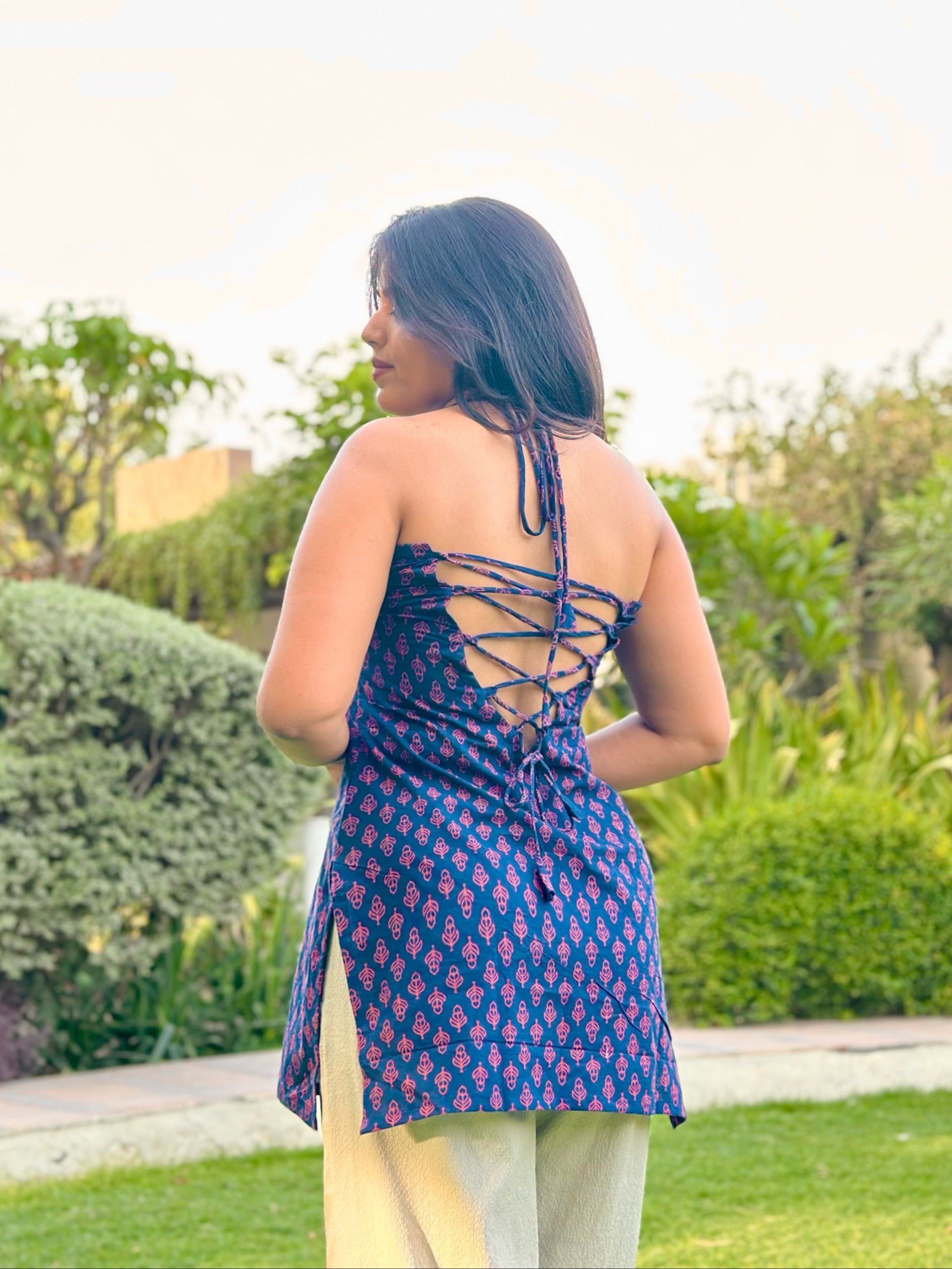 Blue Halter Neck Kurti