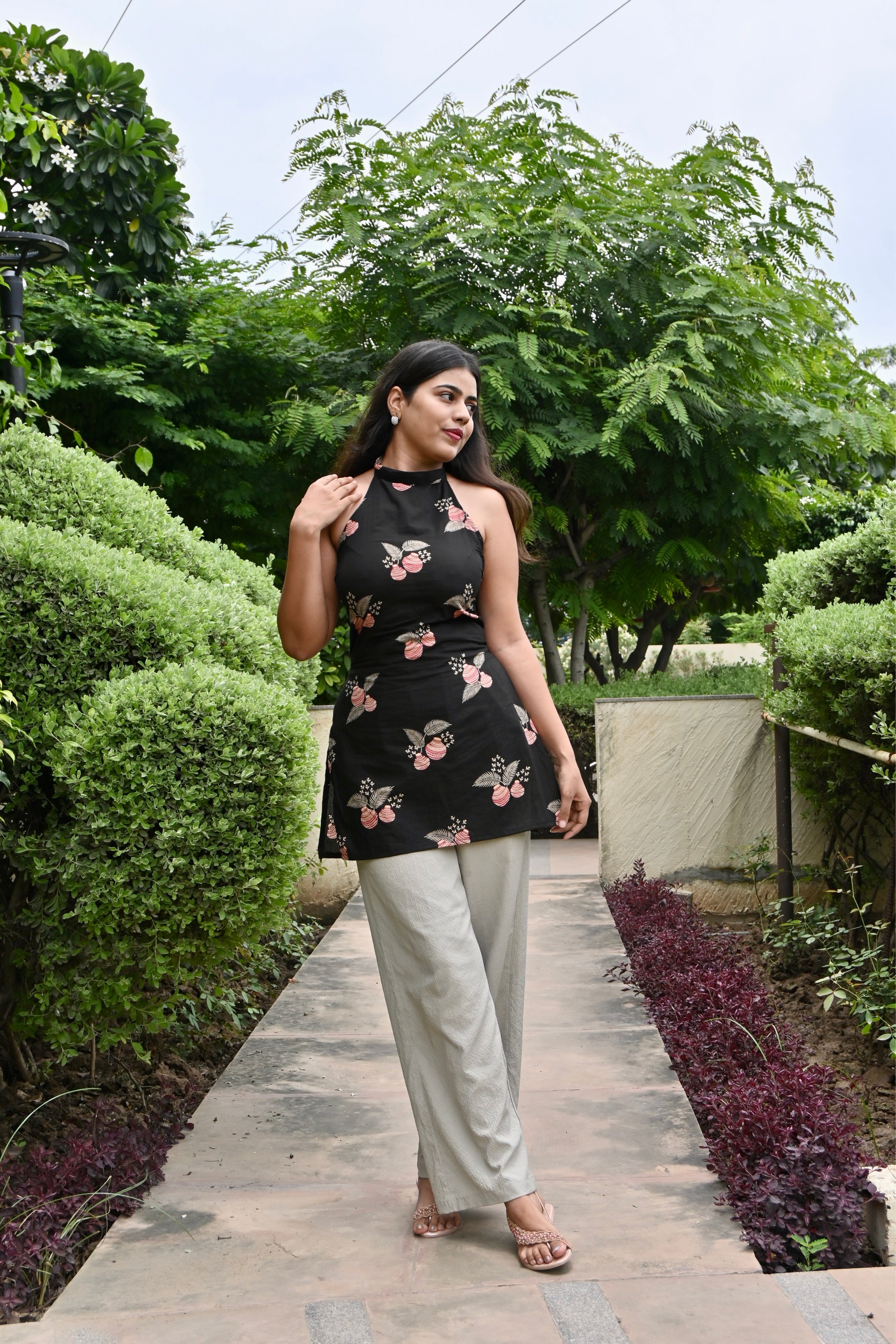 Midnight Muse Halter Kurti – Back Tie